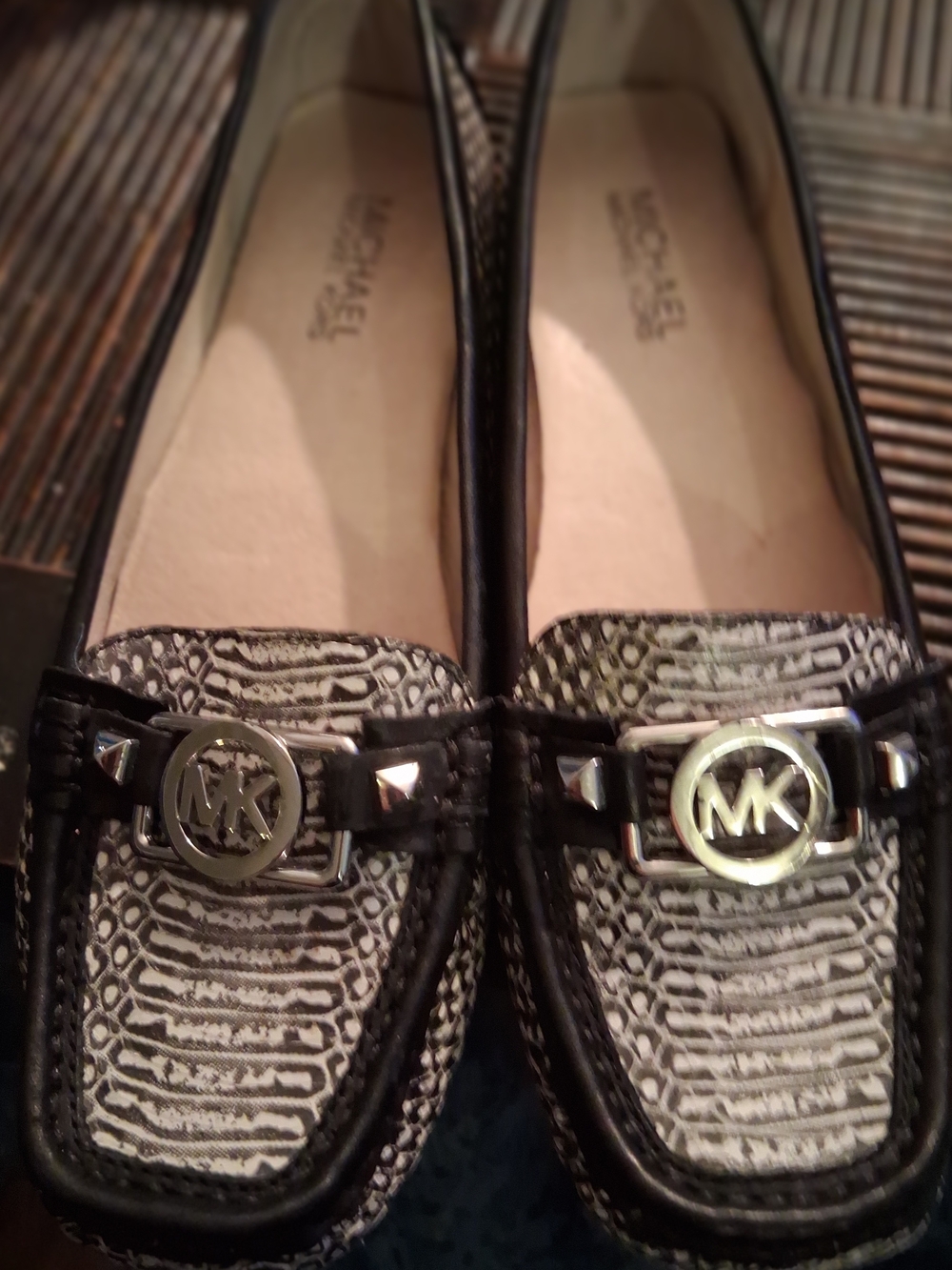 MICHAEL Michael Kors Black & White Logo-Print Leather Loafers